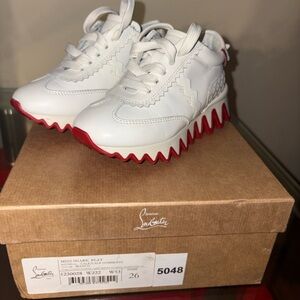 Christian Louboutin Kids White and Red Mini Shark Sneakers